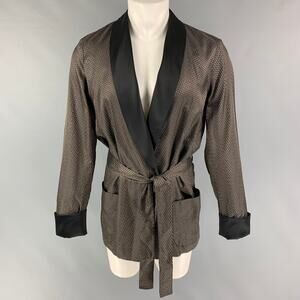 LA PERLA Size M Black Brown Jacquard Silk Blend Shawl Collar Smoking Jacket